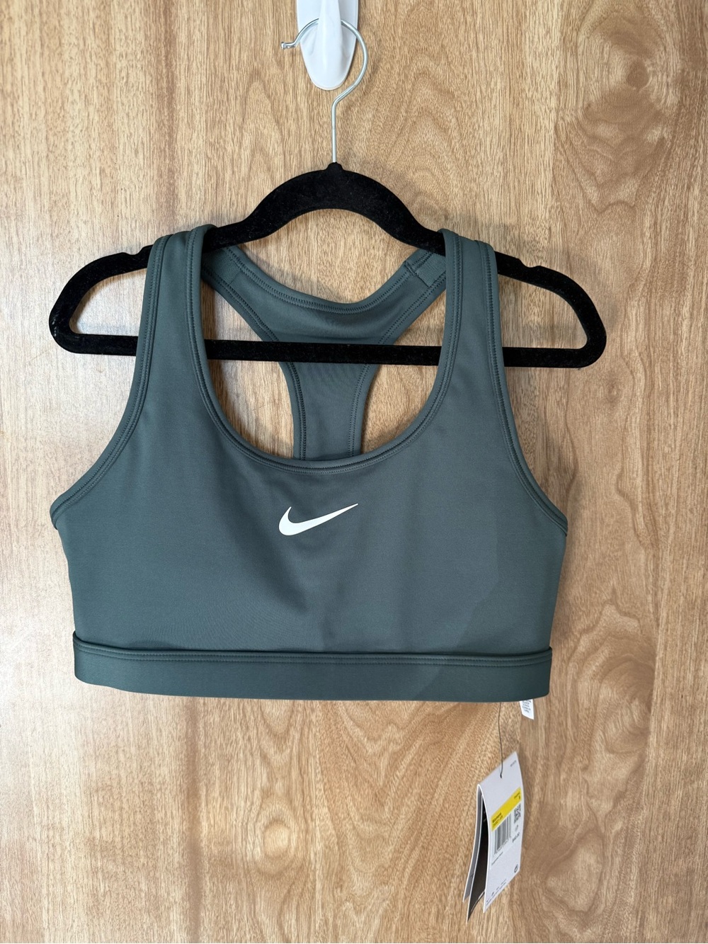 Nike Olive Green Racerback Sports Bra with White Swoosh
